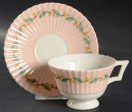 Lenore Pink Border Footed Cup & Saucer Set