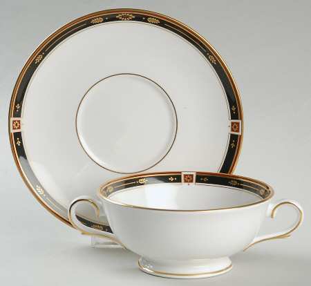 Regency Black Footed Cream Soup Bowl & Saucer Set