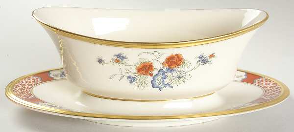 Red Lacquer Gravy Boat with Attached Underplate