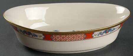 Red Lacquer 10" Oval Vegetable Bowl