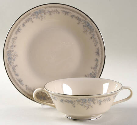 Reverie (Platinum Trim) Footed Cream Soup Bowl & Saucer Set