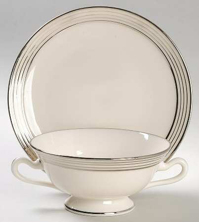 Rhythm White Footed Cream Soup Bowl & Saucer Set