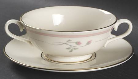Rose Manor Pink Footed Cream Soup Bowl & Saucer Set