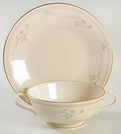 Rose Manor Pink Footed Cream Soup Bowl & Saucer Set