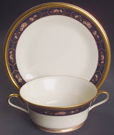 Royal Peony Footed Cream Soup & Dessert Plate/Saucer Set by Lenox