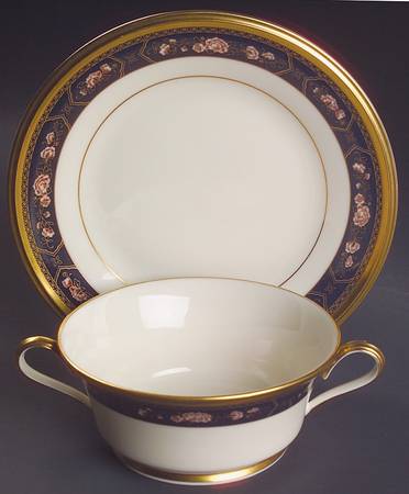 Royal Peony Footed Cream Soup & Dessert Plate/Saucer Set by Lenox
