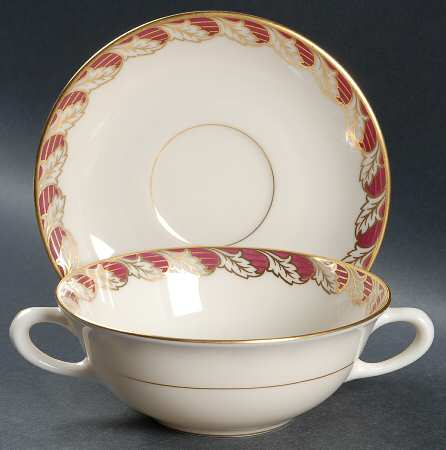 Royal Maroon Flat Cream Soup Bowl & Saucer Set by Lenox