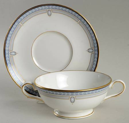 Sheraton Blue Footed Cream Soup Bowl & Saucer Set