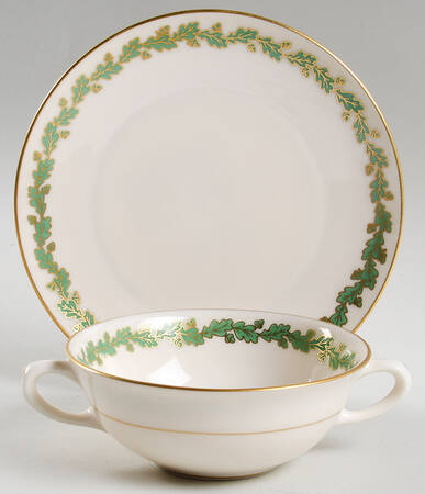 Shenandoah Green Flat Cream Soup Bowl & Saucer Set