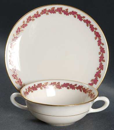 Shenandoah Maroon Flat Cream Soup Bowl & Saucer Set