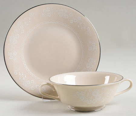 Snow Flower Footed Cream Soup Bowl & Saucer Set