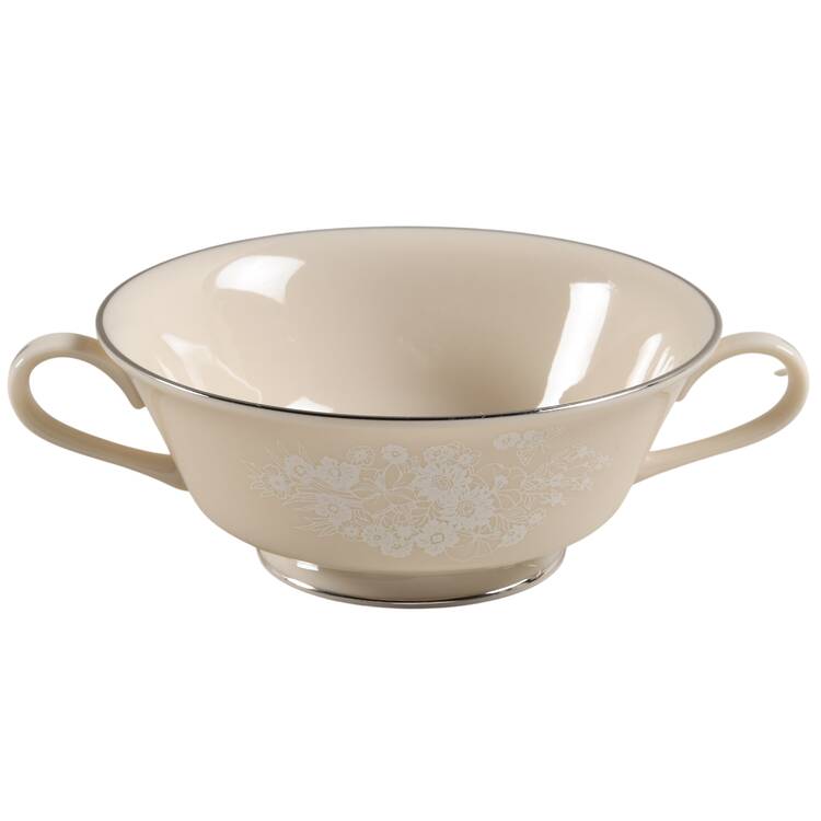 Snow Flower Footed Cream Soup Bowl