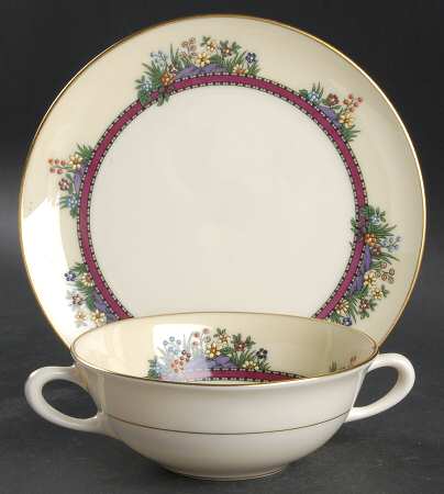 Southern Gardens Flat Cream Soup Bowl & Dessert Plate/Saucer Set