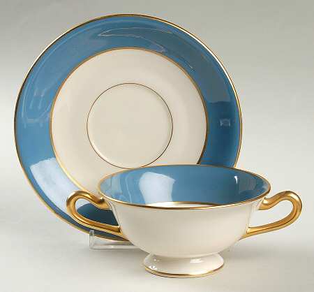 Somerset Blue Footed Cream Soup Bowl & Saucer Set