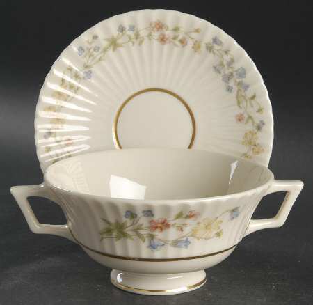 Spring Bouquet Footed Cream Soup Bowl & Saucer Set