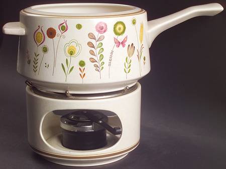 Sprite Open Fondue Pot w/Warmer Stand,Metal Rack & Burner