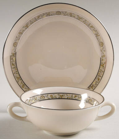 Springdale (Platinum Trim) Flat Cream Soup Bowl & Saucer Set by Lenox