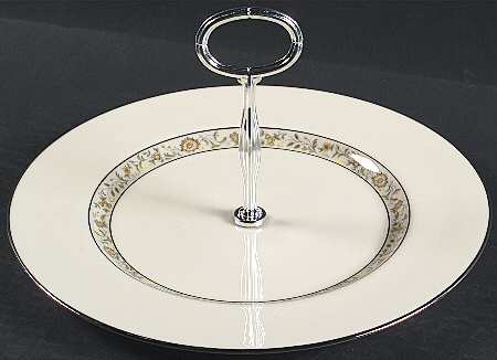 Springdale (Platinum Trim) Round Serving Plate with Center Handle (Dp) Hc
