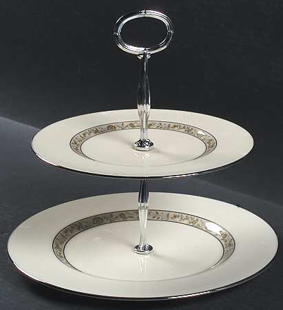Springdale (Platinum Trim) 6 5/8"-10"  2 Tiered Serving Tray (Dp, Sp) HC