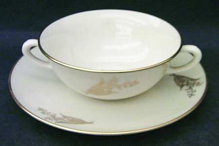 Springdale (Gold Trim) Flat Cream Soup Bowl & Saucer Set