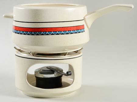 Staccato Red and Blue Open Fondue Pot w/Warmer Stand,Metal Rack & Burner