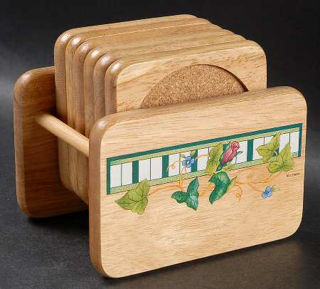 Summer Terrace Coaster - Set of 6 & Wood Caddy