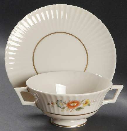 Temple Blossom Footed Cream Soup Bowl & Saucer Set