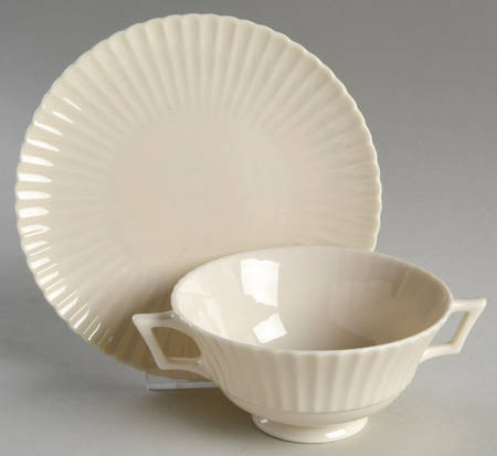 Temple Off White Footed Cream Soup Bowl & Saucer Set