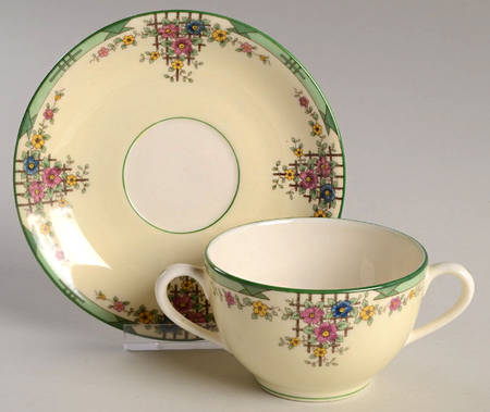 Trellis Ivory Footed Bouillon Cup & Saucer