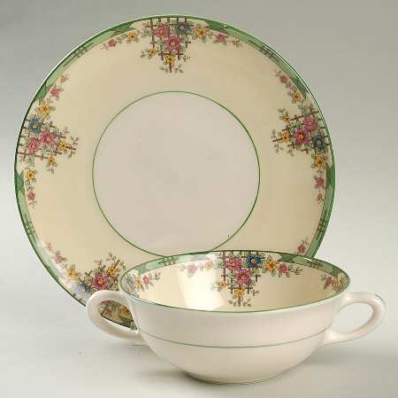 Trellis Ivory Flat Cream Soup Bowl & Saucer Set