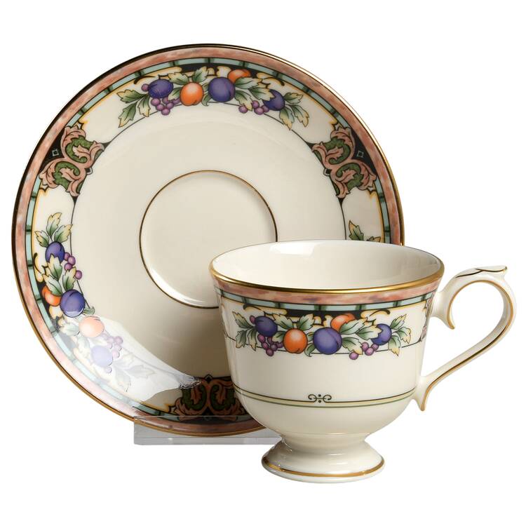 Tuscan Orchard Footed Cup & Saucer Set