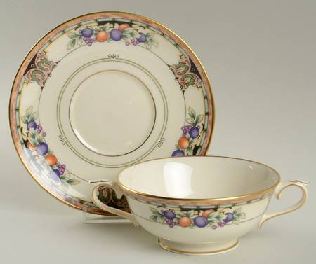 Tuscan Orchard Footed Cream Soup Bowl & Saucer Set