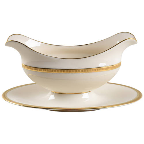 Tuxedo (Gold Backstamp) Gravy Boat with Attached Underplate