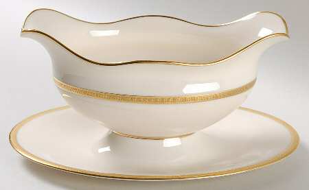 Tuxedo (Gold Backstamp) Gravy Boat with Attached Underplate