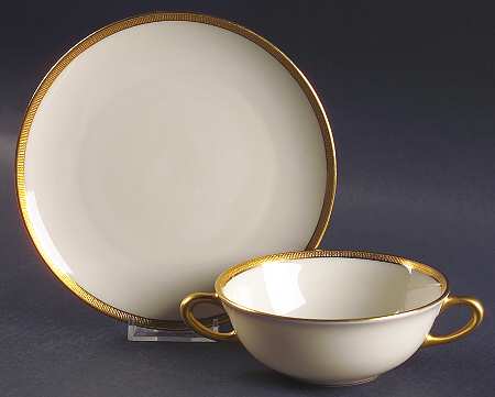 Tuxedo (Gold Backstamp) Flat Cream Soup Bowl & Saucer Set