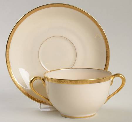 Tuxedo (Green Backstamp) Flat Bouillon Cup & Saucer