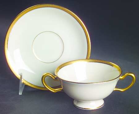 Tuxedo (Green Backstamp) Footed Bouillon Cup & Saucer