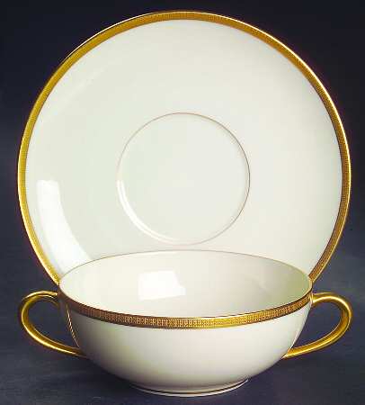 Tuxedo (Green Backstamp) Flat Cream Soup Bowl & Saucer Set