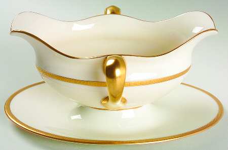 Tuxedo (Green Backstamp) Gravy Boat with Attached Underplate