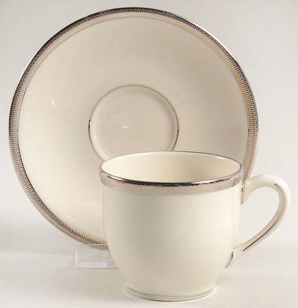 Tuxedo Platinum (Newer, Presidential Shape) Flat Demitasse Cup & Saucer Set