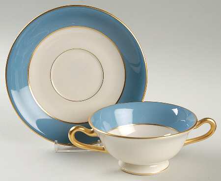 Washington Turquoise (Smooth) Footed Bouillon Cup & Saucer