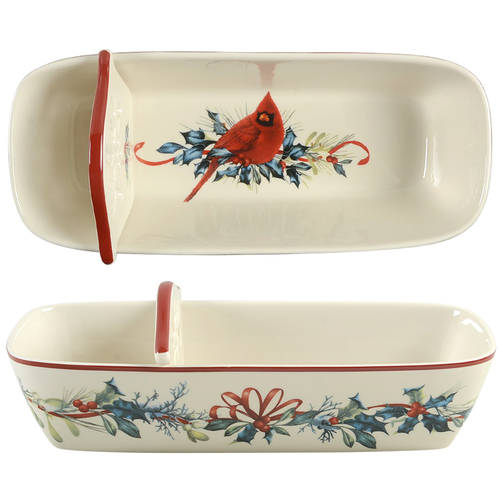 Winter Greetings Ceramic Cracker Basket & Divider Set