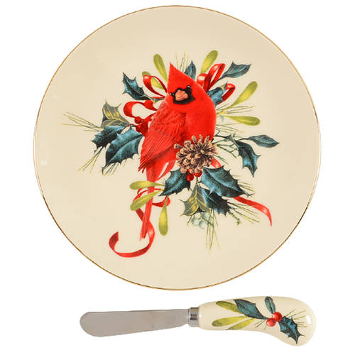 Winter Greetings Cheese Plate & Knife Set