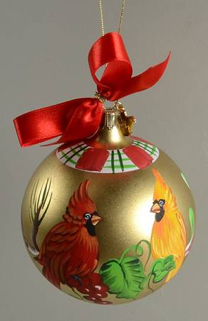 Winter Greetings Glassware Ball Ornament Cardinal