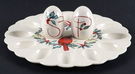 Winter Greetings Deviled Egg Plate with Salt and Pepper