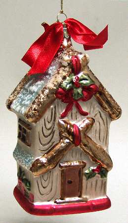 Winter Greetings Glassware Ornament Rustic Birdhouse