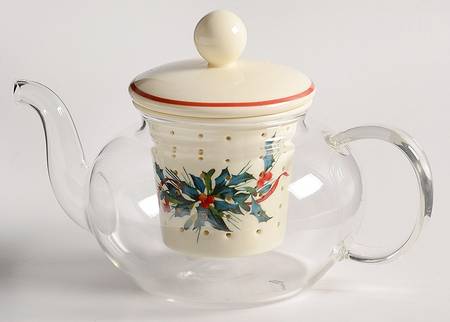 Winter Greetings Individual Glass Teapot w/Ceramic Infuser & Lid