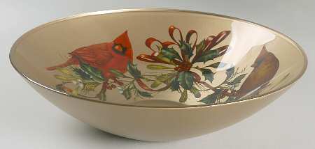 Winter Greetings Large Low Decoupage Glassware Bowl