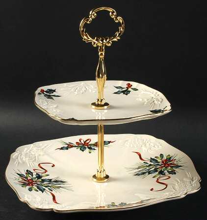 Winter Greetings 2 Tier Embossed Square Serving Tray