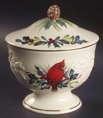 Winter Greetings Footed Candy Dish & Lid